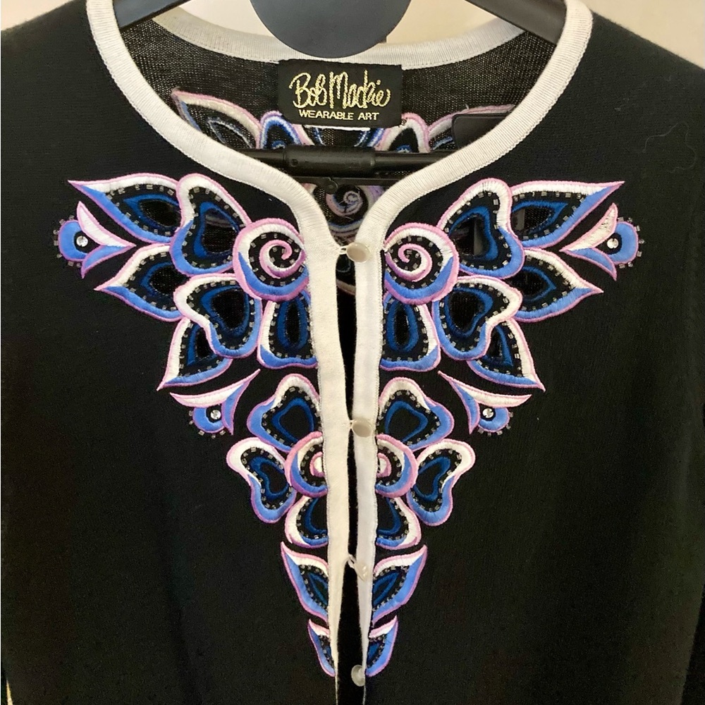 Bob Mackie Wearable Art Cardigan with cutouts and detailed embroidery work 🧵🪡